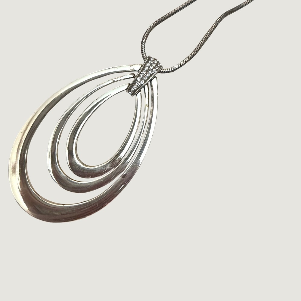Brighton Teardrop Pendant Necklace OS Rhinestone Layered Snake Chain Silver Tone